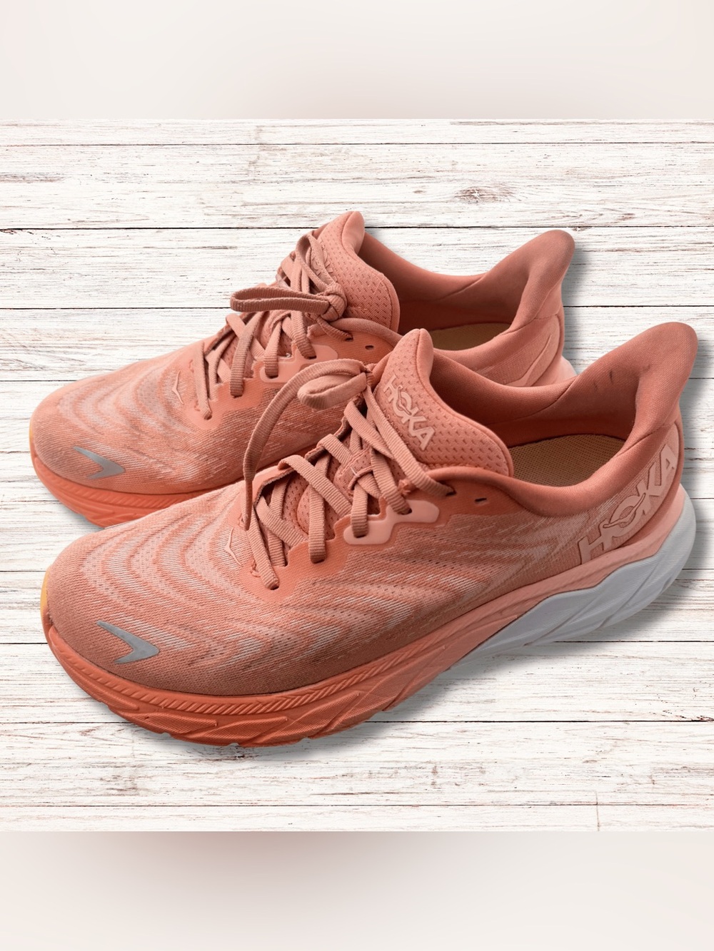 HOKA Running Shoes Women’s 8.5 — Coral — Great Condition, Heel Wear Shown